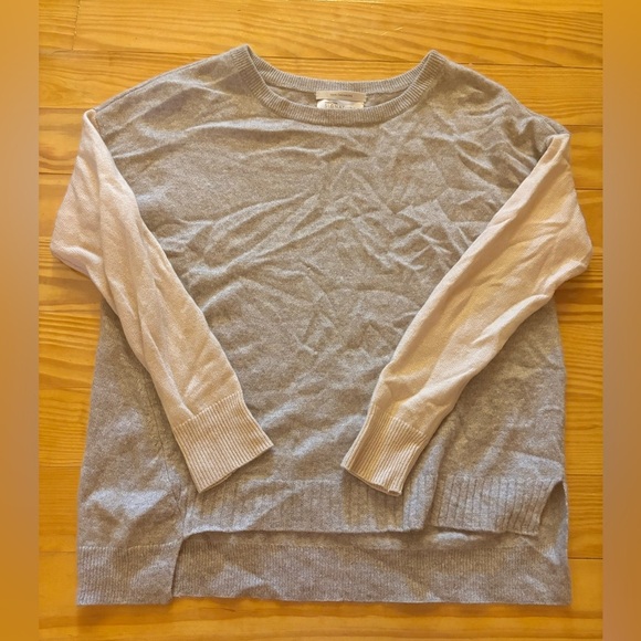 Nordstrom Gray and Cream Cashmere Crew Neck Sweater - Picture 1 of 2